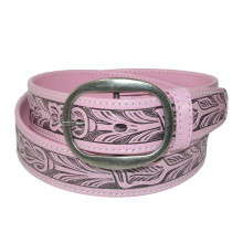 CTM Leather Western Embossed Belt with Removable Buckle
