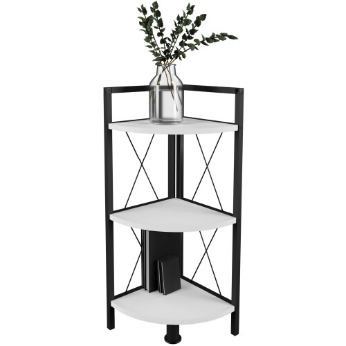 (Matt, Wood) Metal corner shelf books insasi 2-fold White
