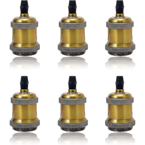 6 Pack E27 Vintage Light Bulb Solid Ceramic Socket Lamp Holder Retro Edison Screw Light Bulb Adapter Socket, Antique Brass 1