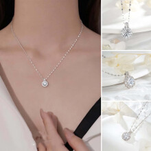 Offres spéciales Saint-Valentin ! Collier WJSXC avec pendentif clavicule en diamant et pendentif tournesol en moissanite argentée.