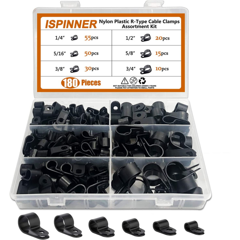 Nylon R-Type Cable Clamps Assortment Kit 180 Pcs 9336866868180