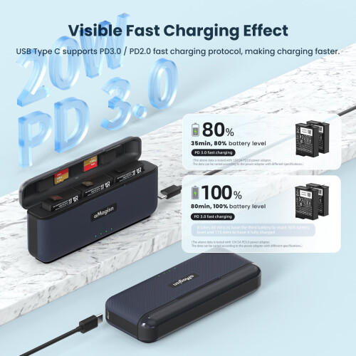 DJI Osmo Action4/3 Schnellladebox 3-Port USB-C Hub mit 1