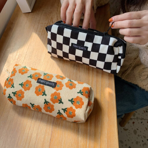 Retro Polyester Pencil Bag Compact Multifunctional