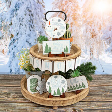 Offres de liquidation de Noël ! Ensemble de décoration à étages WJSXC avec panneaux en bois, décoration rustique pour la maison, la cuisine et