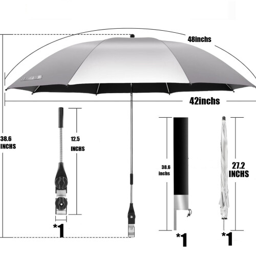 Parasol gris réglable avec protection UV 1