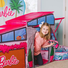 Barbie Dreamhouse Extra Large Pop Up Play Tent with Crawl Tunnel and Ball Pit, Over 7 feet Long Folds Into Storage Bag, Gift for Toddlers and Kids 3+
