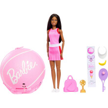 Barbie Team Roll and Reveal Tennis Player Doll and Accessories with Brunette Fashion Doll & 8 Surprises and a Tennis Ball Encasement