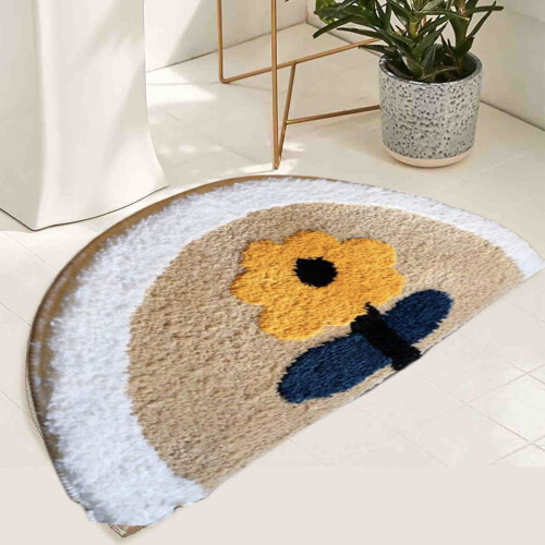Boho flower panda semicircle floor mat 120x60cm 2