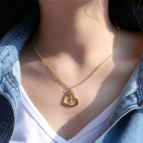 Cubic Zirconia Heart Necklace with Initial Pendant, 2