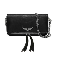 black Zadig&voltaire Women Hot Diamond Chain Leather Bag Messenger Bag Handbag Simple Wing Design Shoulder Bag