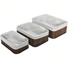 Ensemble de 3 paniers de rangement rectangulaires en bambou tressé pour salle de bain, placard et buanderie