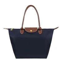 dark blue 44cm Classic Solid Color Lady Oxford Cloth Shopping Bag Nylon Shoulder Handbag Foldable Storage Bag