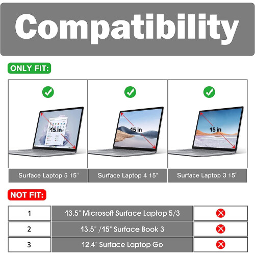 Protective Case for 15" Microsoft Surface Laptop 5/4/3 Slim 2