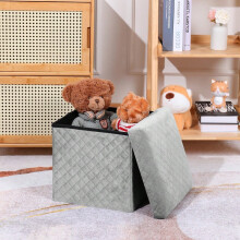 Pouf de rangement pliable en forme de cube, en velours matelassé, avec coffre à jouets intégré, siège 30x30x30 cm