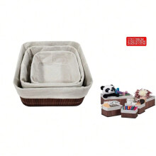 Ensemble de 3 paniers de rangement carrés en bambou tressé pour salle de bain, placard et buanderie
