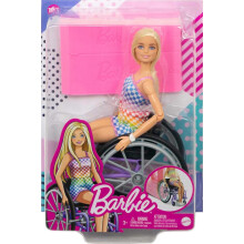 Barbie Doll with Wheelchair and Ramp, Kids Toys and Gifts, Blonde, Barbie Fashionistas, Rainbow Romper, Clothes and Accessories