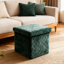 Pouf de rangement pliable en forme de cube, en velours matelassé, avec coffre à jouets et siège, 38 x 38 x 35 cm