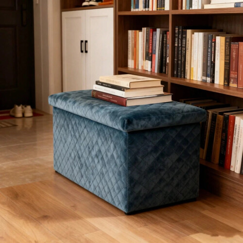 Collapsible Storage Ottoman Bench Velvet Quilted Foldable 76x38x38cm 1