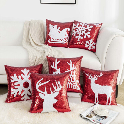 Christmas Pillow Red Snowflake Deer Design Double-Sided 1