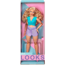 Barbie Looks Fashion Doll with Curly Blonde Hair Dressed in Ruched Crop Top & Satiny Lavender Shorts, Posable Collectible Made to Move Body
