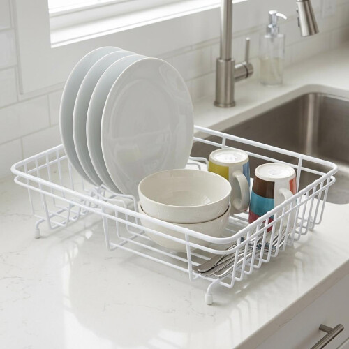 Large White Dish Drainer Durable Coated Steel Stylish Compact Kitchen Storage 1
