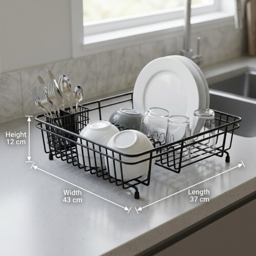Large Black Dish Drainer Durable Coated Steel Efficient Modern Kitchen Solution 2