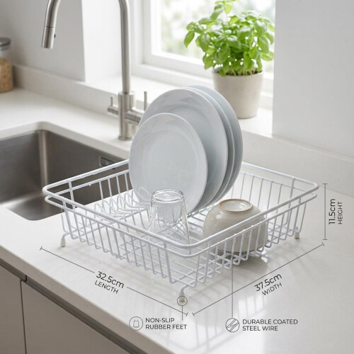 Small White Dish Drainer Compact Durable with Rubber Feet Kitchen Organization 2