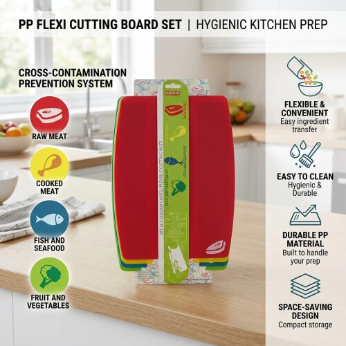 Set of 4 Flexible Chopping Board Plastic Food Cutting Worktop Large 1