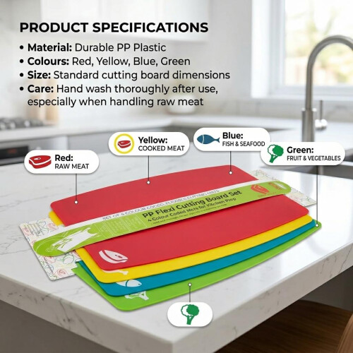 Set of 4 Flexible Chopping Board Plastic Food Cutting Worktop Large 2