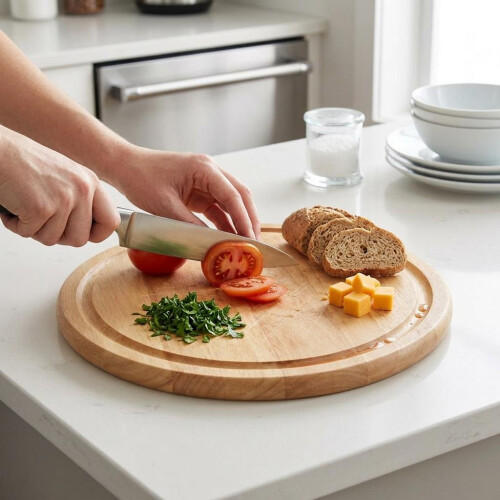 25cm Round Wooden Bread Cheese Fruit Vegetables Slicing Chopping Cutting Board 2