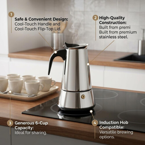 Apollo Stainless Steel Induction 6 Cup Coffee Maker 1
