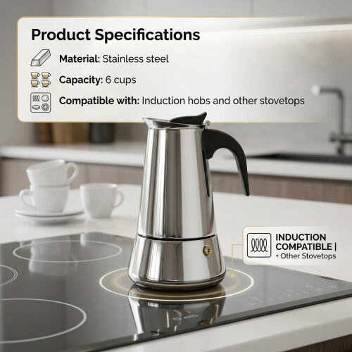 Apollo Stainless Steel Induction 6 Cup Coffee Maker 2