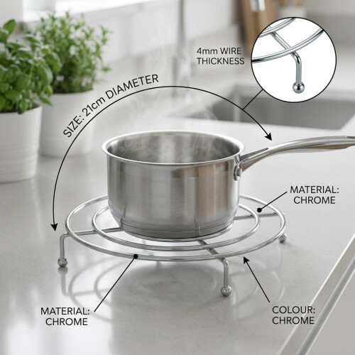 Round Chrome Heat Resistant Hot Saucepan Dish Pan Stand Trivet Worktop Protector 2