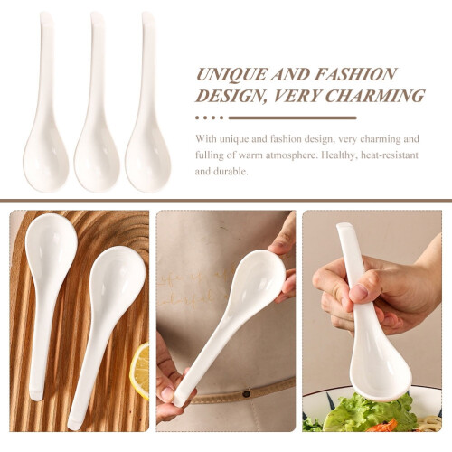 Ceramic Spoon Simple Style 6 Pcs White 2