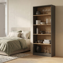 (Anthracite Artisan) 5 Tier Bookcase - Tall Freestanding Wooden Bookshelf for Living Room, Study & Bedroom (80 cm W x 30 cm D x 182 cm H)
