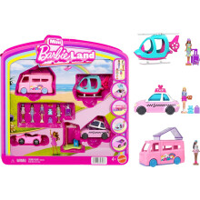 Barbie Mini Land 4-Pack, Set with 4 1.5-inch Mini Dolls, 4 Toy Vehicles & Themed Accessories, Includes DreamCamper