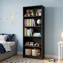 (Black) 5 Tier Bookcase - Tall Freestanding Wooden Bookshelf for Living Room, Study & Bedroom (80 cm W x 30 cm D x 182 cm H)