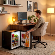 AREBOS 40L Mini Fridge | Quiet 27dB | Lockable | Compact Cooler | 5-18°C Adjustable Temp | Reversible Door | Black | for Office Bedroom