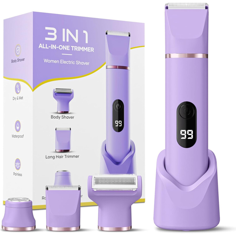 Tiovara Lady Shavers For Women 3-In-1, Painless Electric Razors Shaver Ipx7 Waterproof Cordless Body Hair Trimmer Pubic Hair Removal