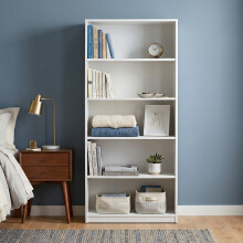 (White) 5 Tier Bookcase - Tall Freestanding Wooden Bookshelf for Living Room, Study & Bedroom (80 cm W x 30 cm D x 182 cm H)