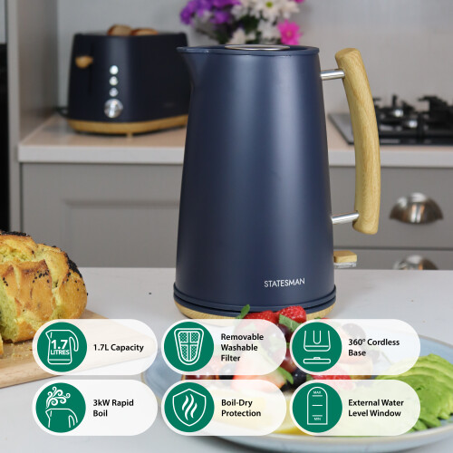 statesman Statesman 1.7L Scandi Kettle, Navy Blue 1