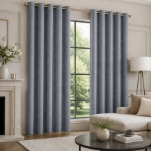 (66x72 inches, Grey) 260 GSM Linen Blackout Ready Made Thermal Eyelet Curtains with Free Tie Backs