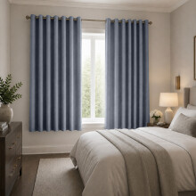 (66x54 inches, Grey) 260 GSM Linen Blackout Ready Made Thermal Eyelet Curtains with Free Tie Backs