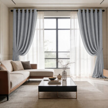 (90x90 inches, Silver) 260 GSM Linen Blackout Ready Made Thermal Eyelet Curtains with Free Tie Backs