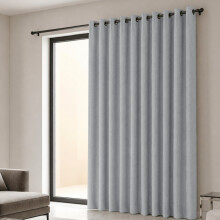 (66x84 inches (Single Panel Only), Silver) 260 GSM Linen Blackout Ready Made Thermal Eyelet Curtains with Free Tie Backs