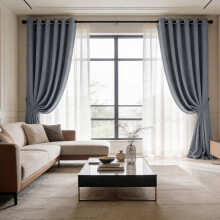 (90x90 inches, Grey) 260 GSM Linen Blackout Ready Made Thermal Eyelet Curtains with Free Tie Backs