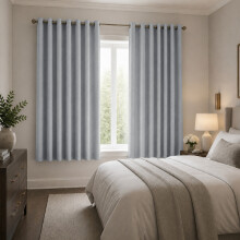 (66x54 inches, Silver) 260 GSM Linen Blackout Ready Made Thermal Eyelet Curtains with Free Tie Backs