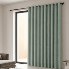 (66x84 inches (Single Panel Only), Sage Green) 260 GSM Linen Blackout Ready Made Thermal Eyelet Curtains with Free Tie Backs