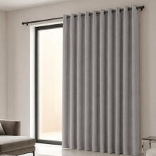 (66x84 inches (Single Panel Only), Beige) 260 GSM Linen Blackout Ready Made Thermal Eyelet Curtains with Free Tie Backs