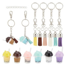 62-Delige Set voor Het Maken van een Beker-Sleutelhanger, Inclusief 6 Kleuren Beer, -Beker-Bedels, 3D-Hars-Bubbelthee-Hangers en Kwastjes